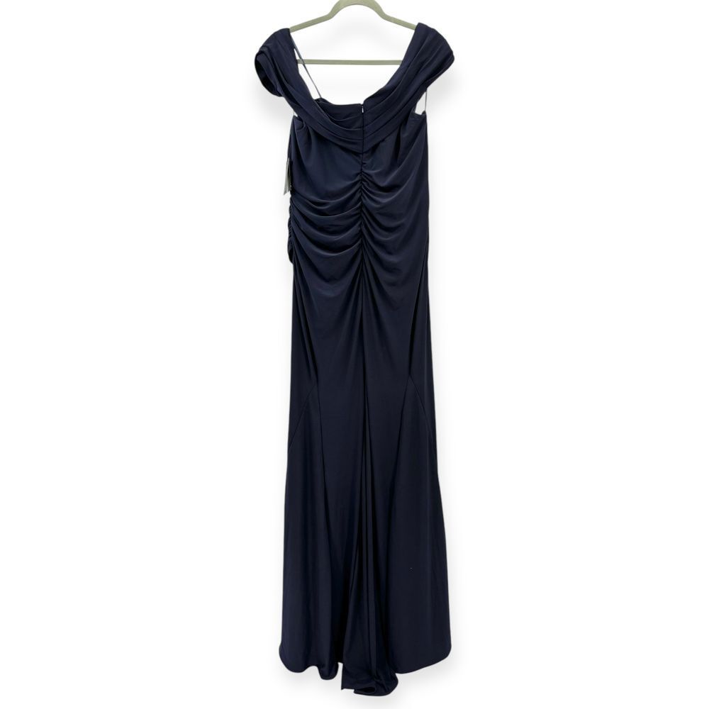Mac Duggal Ieena NEW Navy Foldover Off-the-Shoulder Slit Jersey Gown - Size 16 - Picture 10 of 15